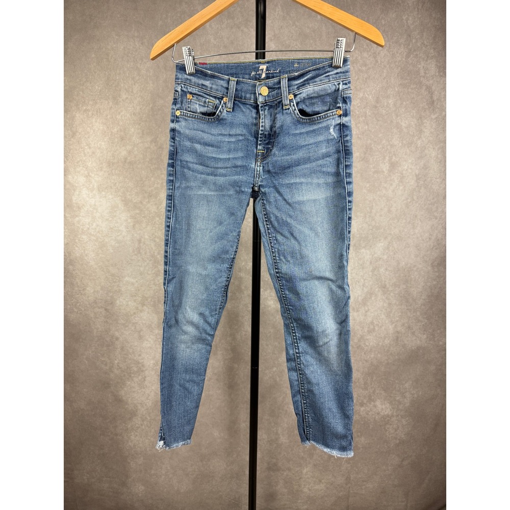 7 For All Mankind The Ankle Skinny Jeans Women's Size 24 Frayed Hem Denim